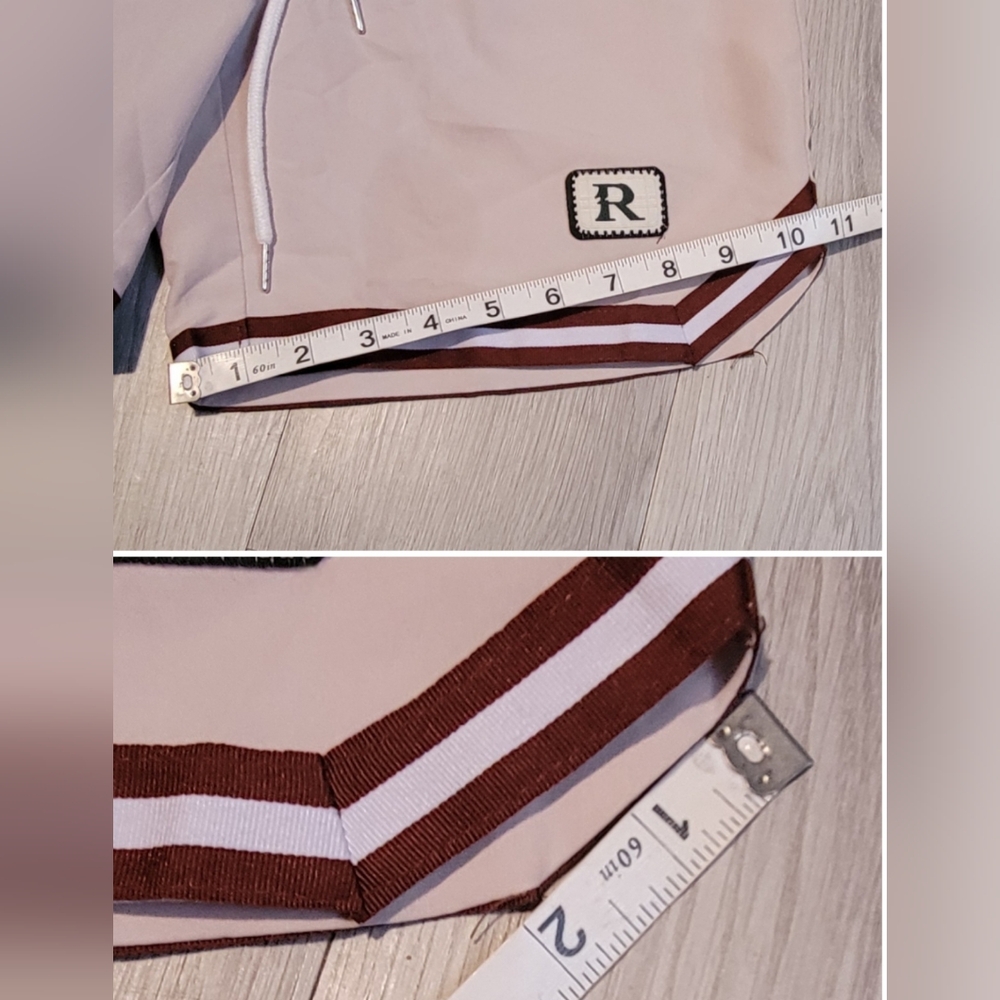 ROMWE Cream and Brown Drawstring Striped Athletic Shorts, Men's Extra Small (XS) - Picture 5 of 16